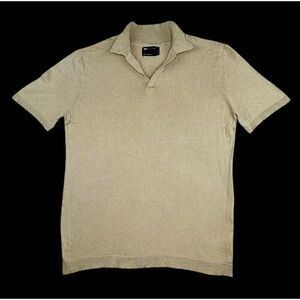 Asos Design Johnny Collar Large Knit Polo Beige 100% Men’s Cotton Casual Shirt